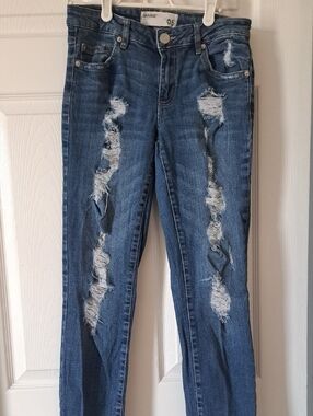 Garage Distressed Dark Blue Skinny Jeans